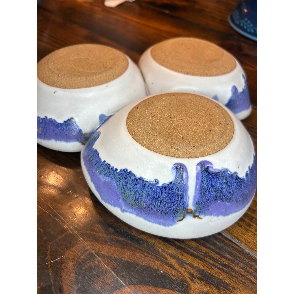 Vintage Handmade Pottery 3-Section Divided Dish Purple Blue Drip Glaze - Picture 4 of 8
